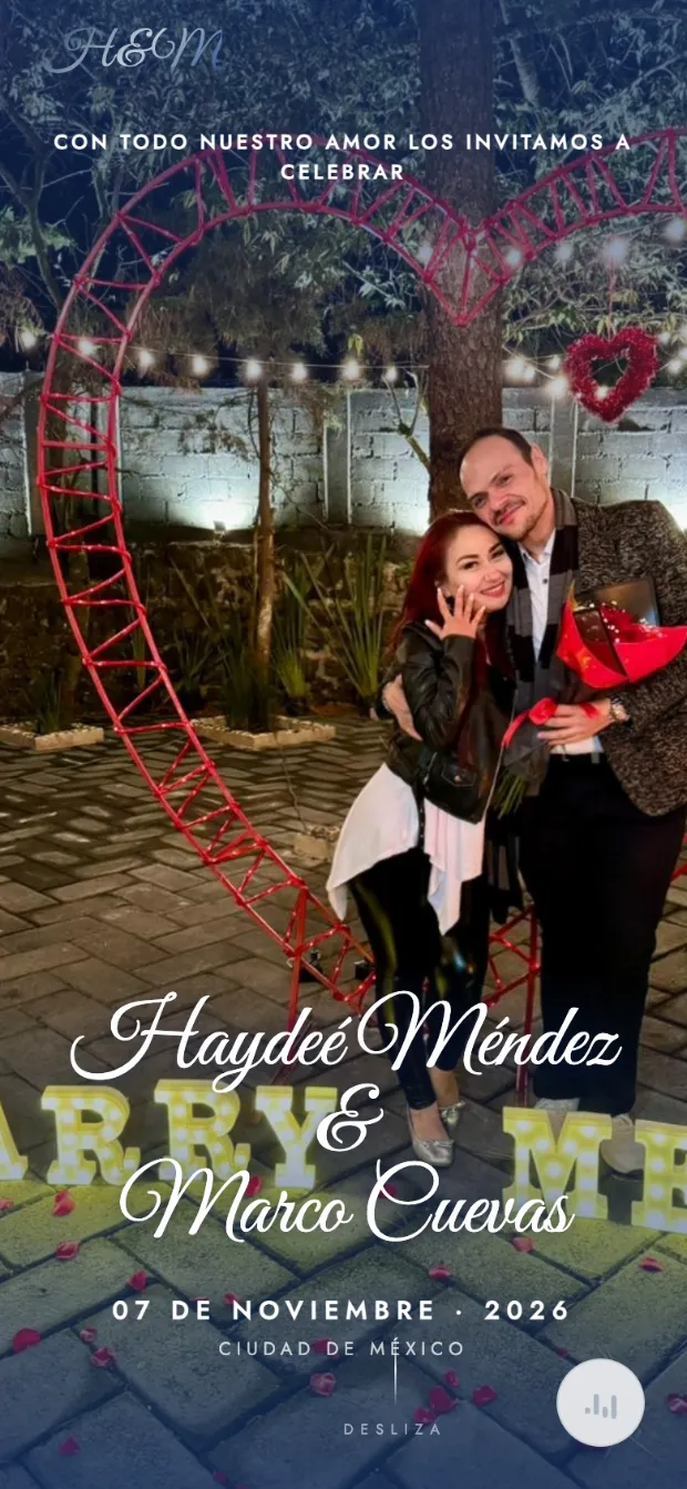 Invitación digital de Haydeé Méndez y Marco Cuevas, concepto Feria nocturna · Neón