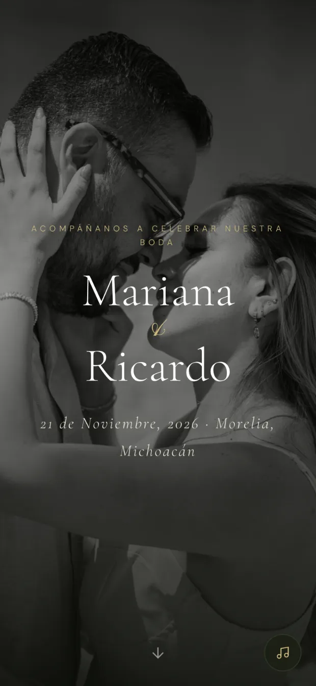 Invitación digital de Mariana y Ricardo, concepto Blanco y negro · Cine