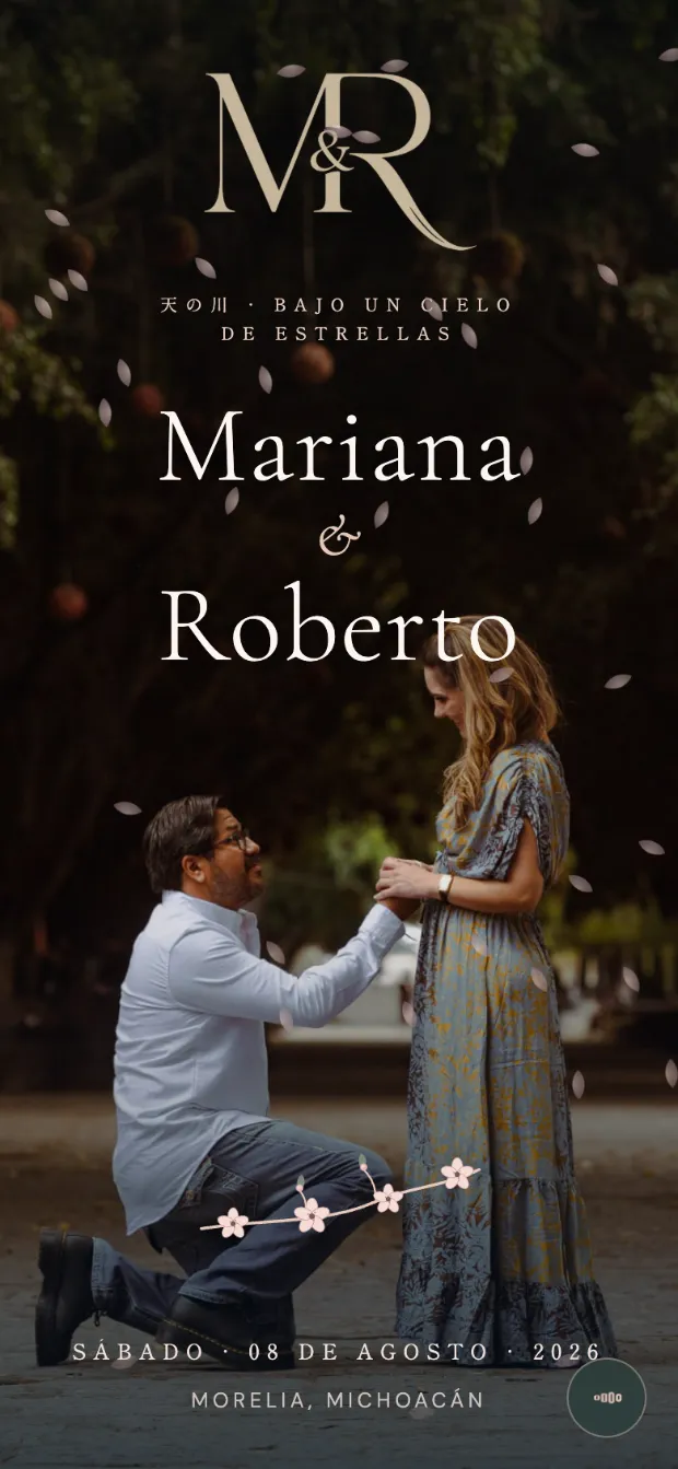 Invitación digital de Mariana y Roberto, concepto Bajo un cielo de estrellas