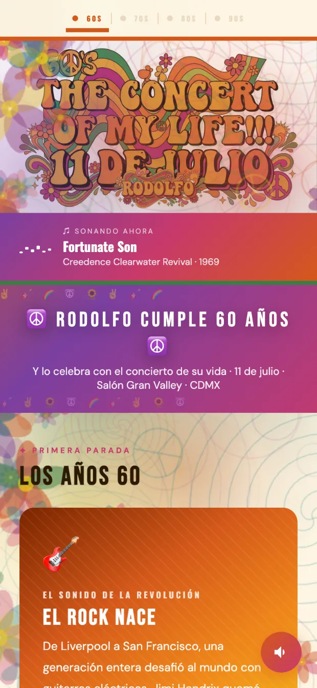 Invitación digital de Rodolfo Ríos, concepto Cartel psicodélico · Años 60