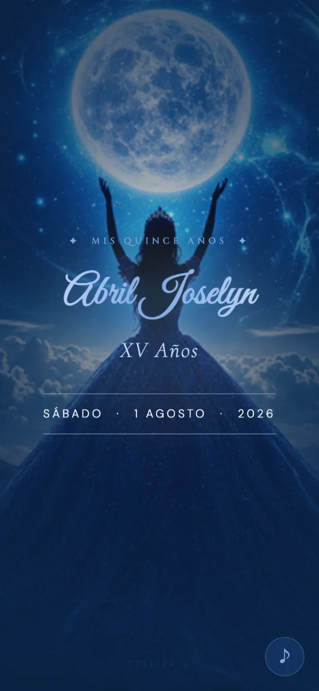 Invitación digital de Abril Joselyn, concepto Luna llena · Azul noche