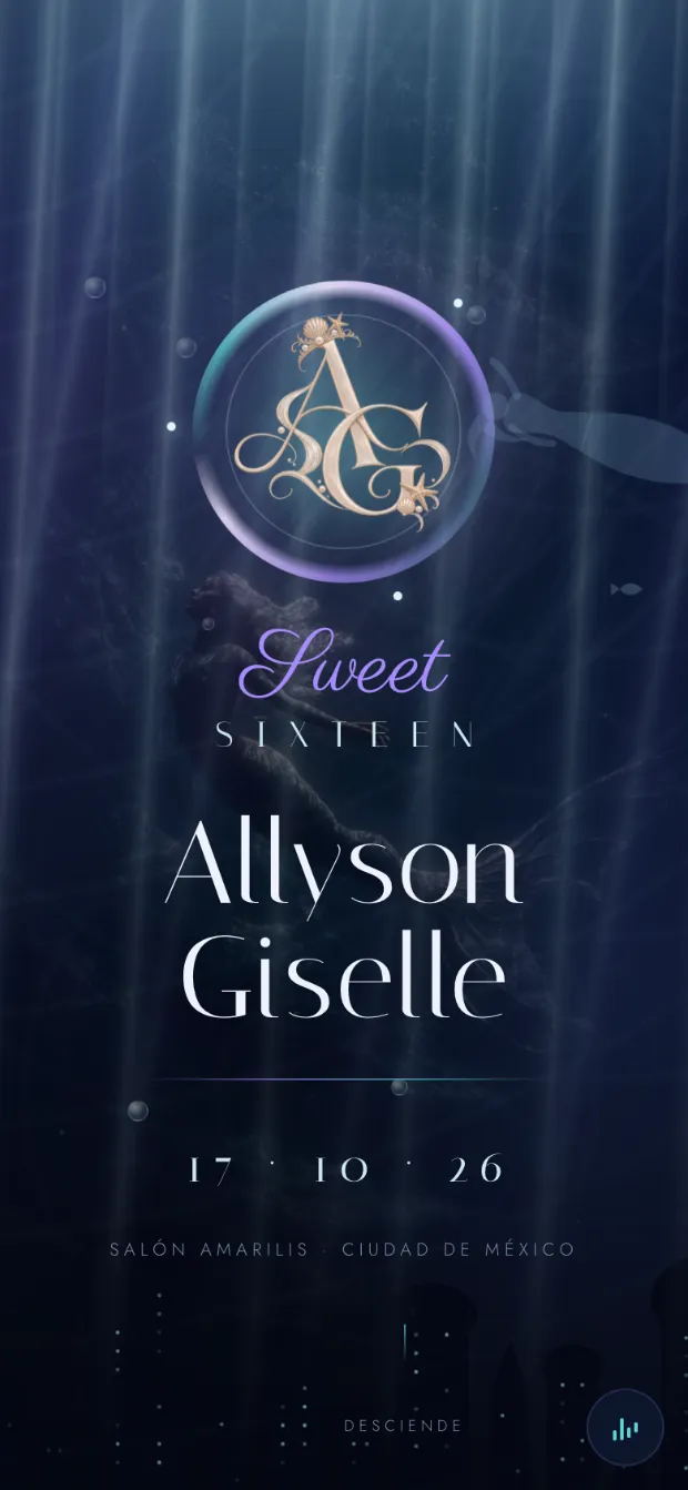 Invitación digital de Allyson Giselle, concepto Sirenas · Sweet Sixteen