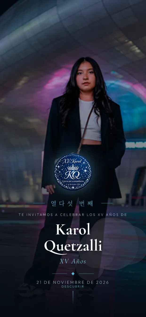 Invitación digital de Karol Quetzalli, concepto K-Pop · Seúl