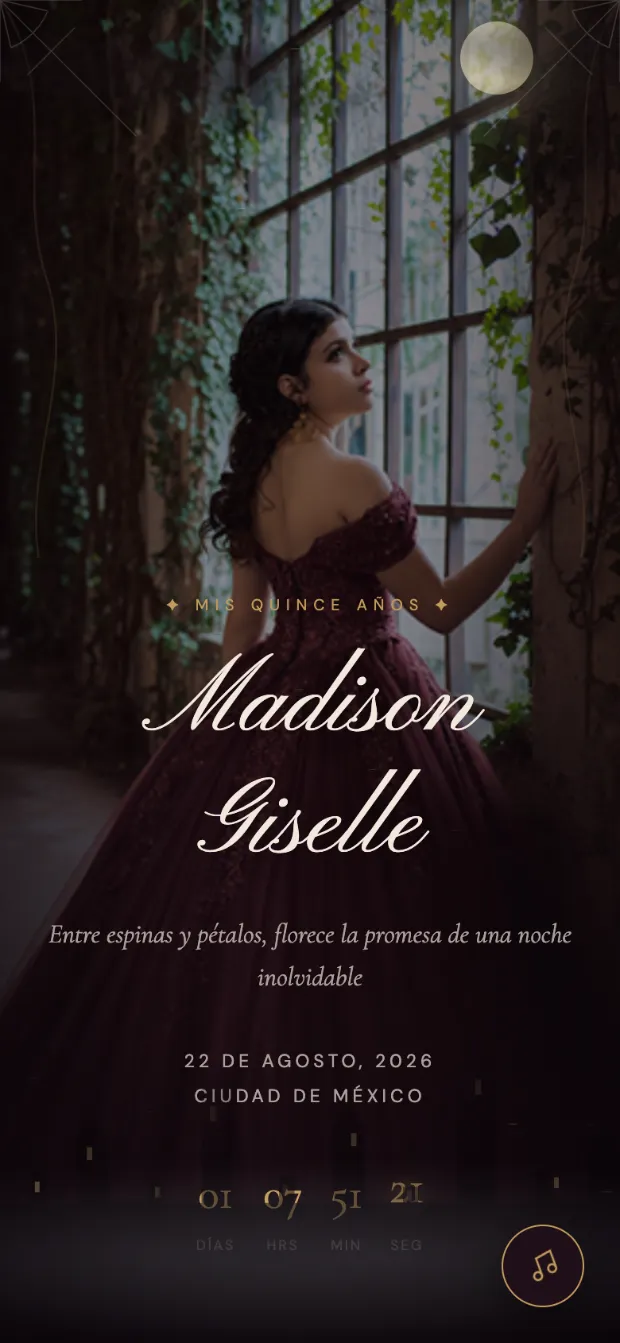 Invitación digital de Madison Giselle, concepto Invernadero · Vino y luna