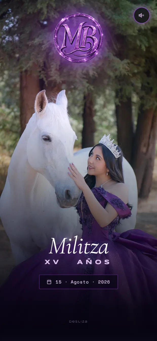 Invitación digital de Militza, concepto Euphoria · Neón morado